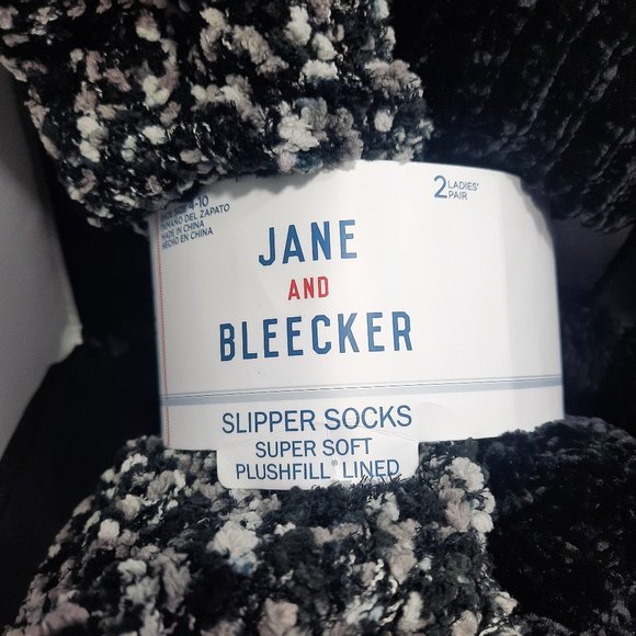 Jane and Bleecker Black gray white slipper socks - Picture 1 of 5